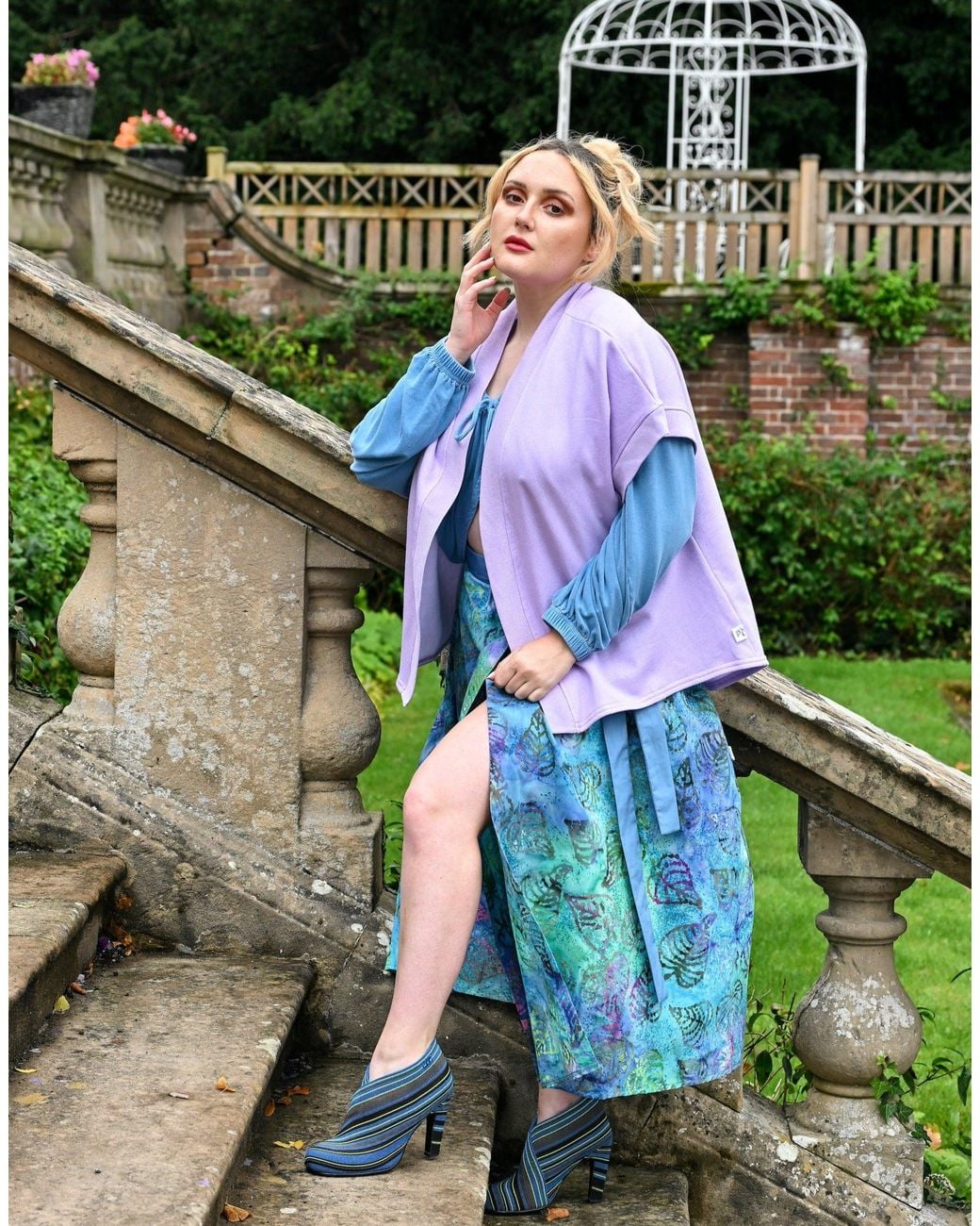 Frock Tales Blue Meyer Waterside Print Wrap Midi Skirt With Pockets
