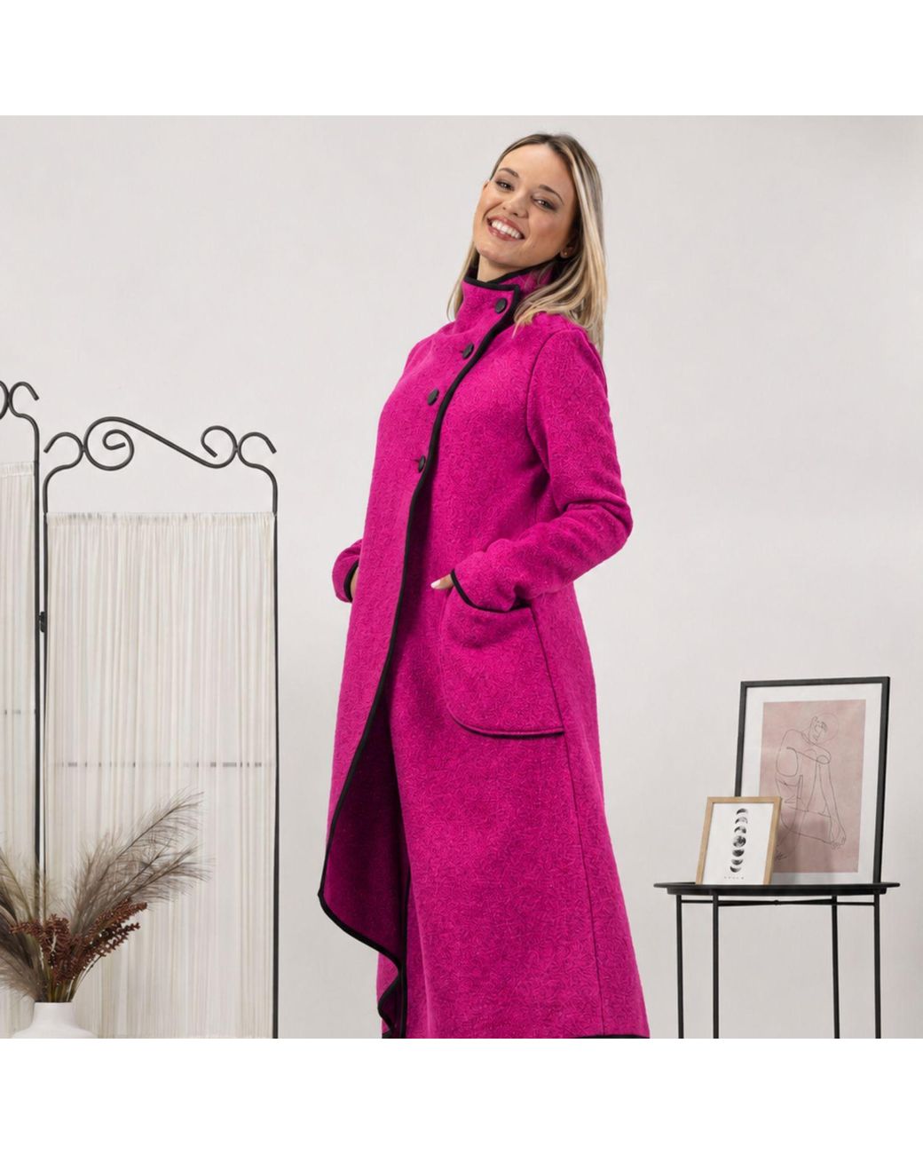 Nikka Place Pink Boiled Wool Buttoned Cardigan With Big Pockets