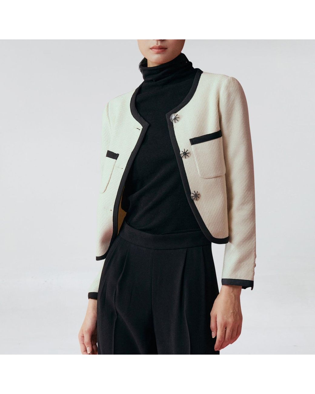 Smart and Joy White Neutrals Short Jacket With Contrasting Trims