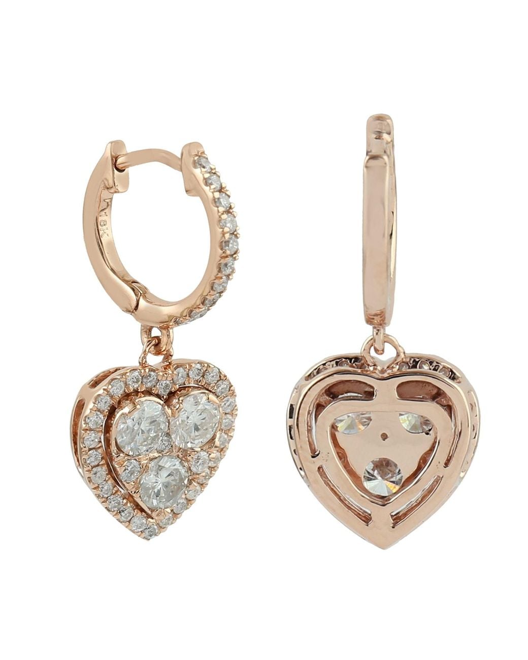 Artisan Metallic Rose Gold Heart Shape Dangle Earrings Diamond