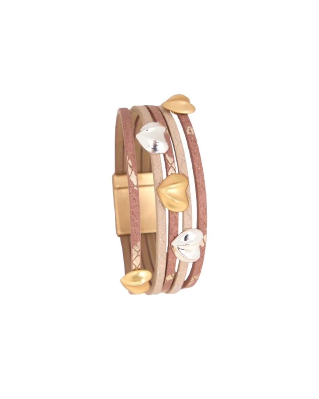 Saachi Metallic Textured Hearts Leather Bracelet