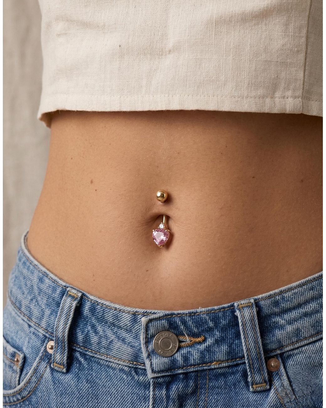 Zahav Jewelry White 10K Solid Heart Shaped Cz Belly Ring