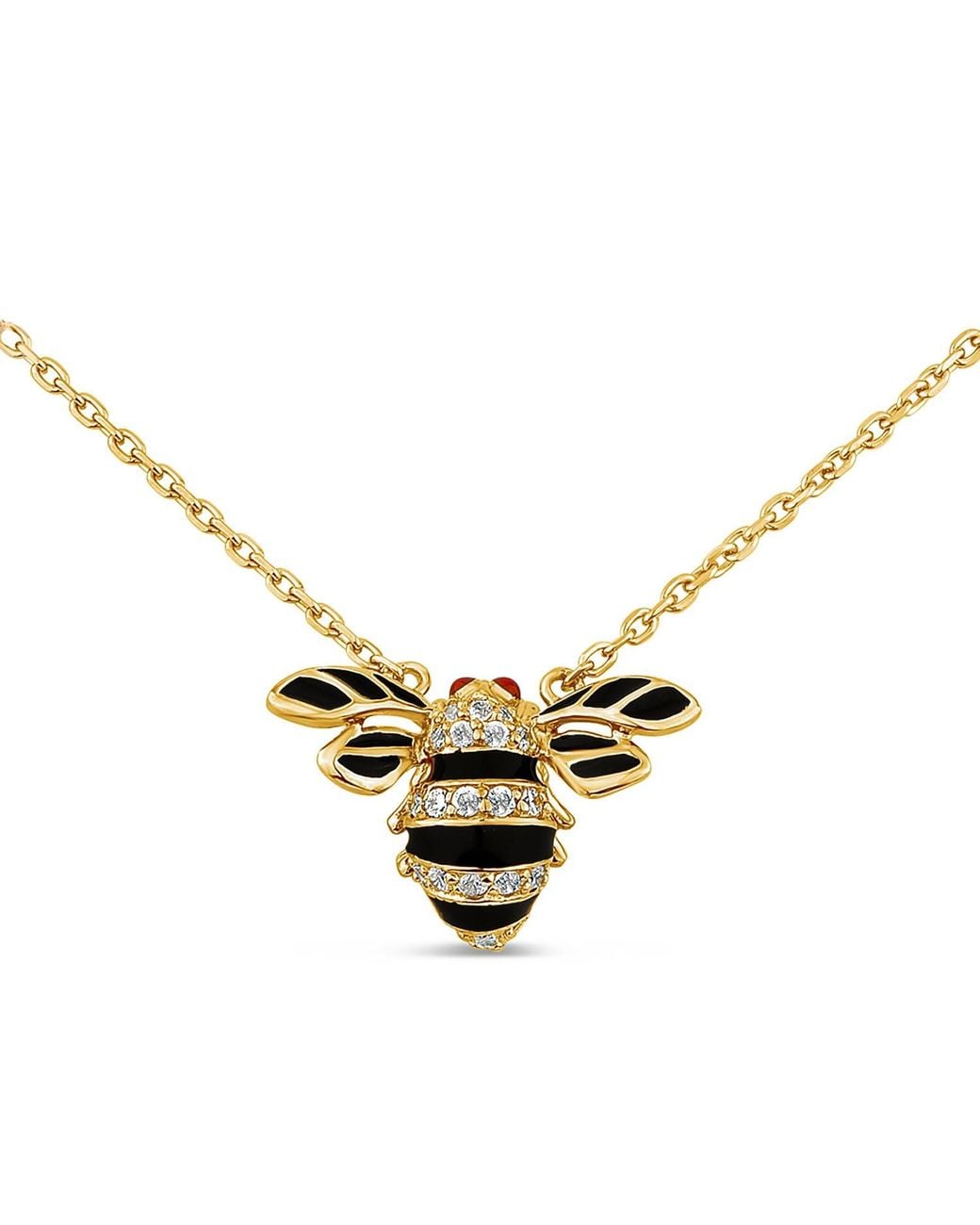 SALLY SKOUFIS Metallic Queen Bee Necklace With Made Cz Diamond Stimulant & Enamel 18K Vermeil