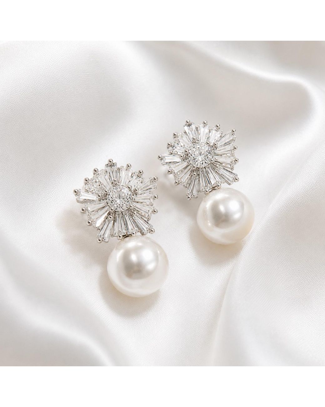 Nuvv Collection Metallic Elegant Crystal & Pearl Statement Earrings