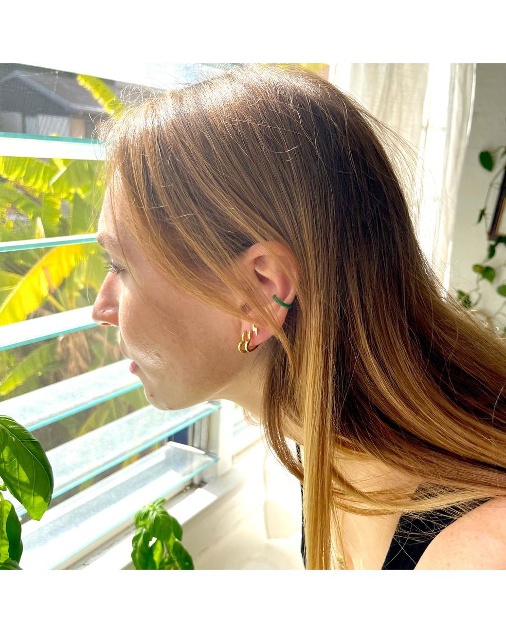 Kris Nations Metallic Open Heart Hinged Huggie Hoop Earrings