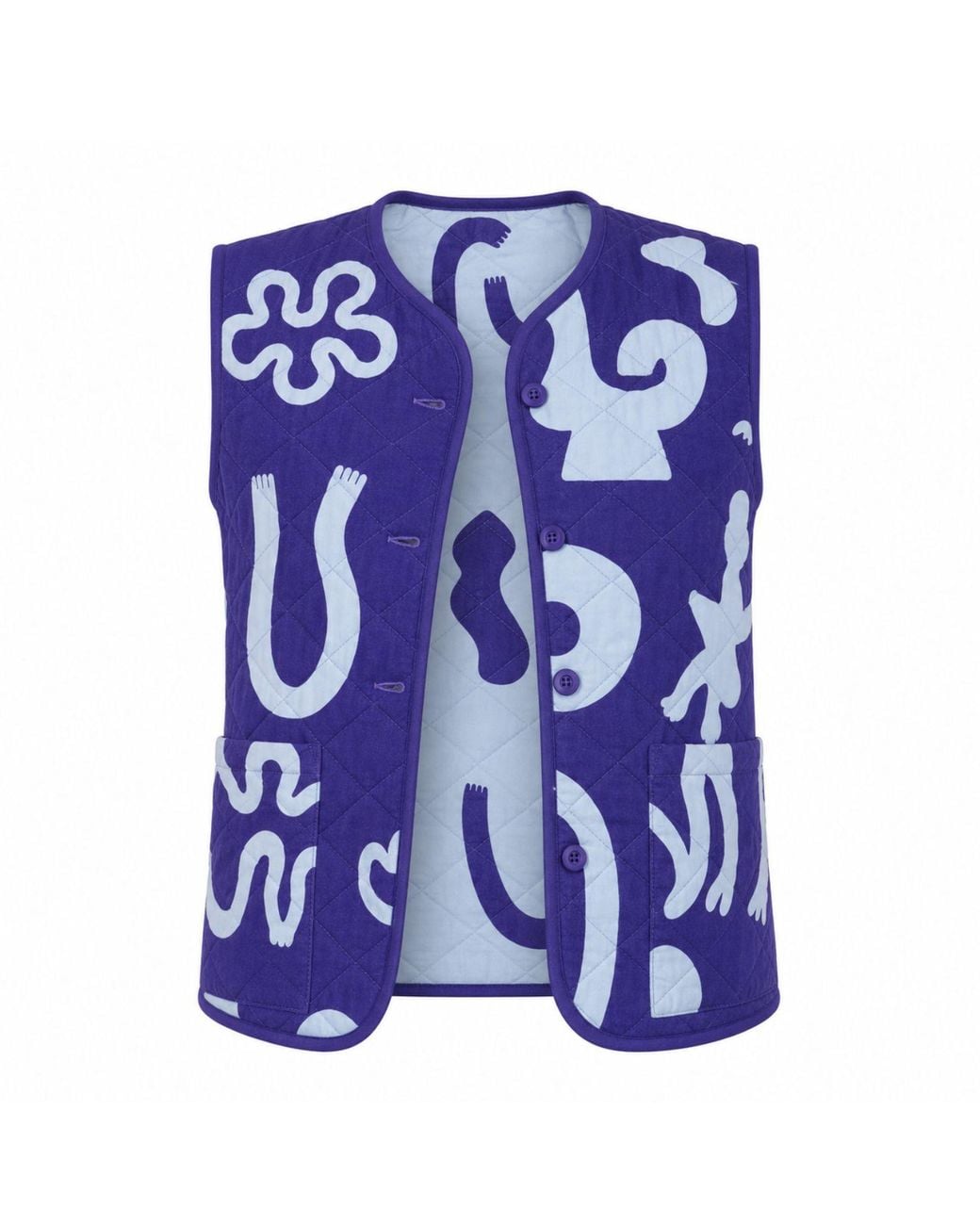Wild Clouds Purple Organic Cotton Reversible Quilted Gilet