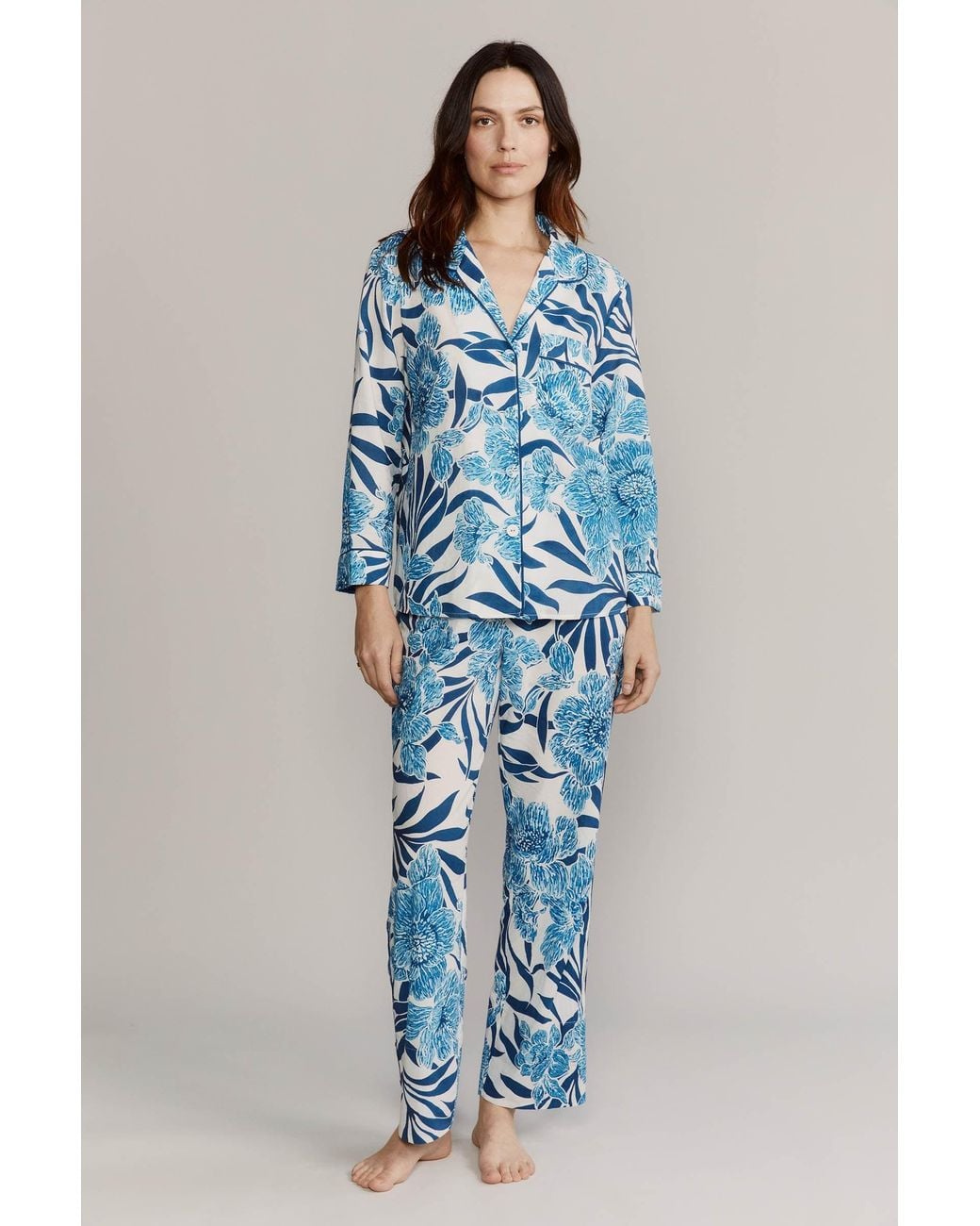 Kato Blue Broad Beach Capri Cotton Pajamas