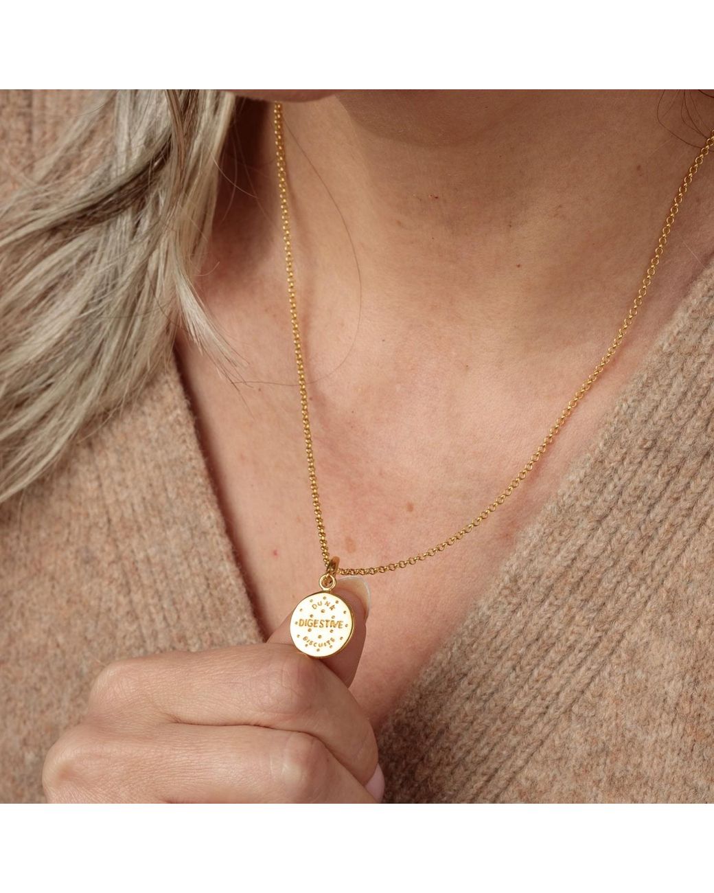 Lily Charmed Metallic Plated Digestive Biscuit Charm Necklace