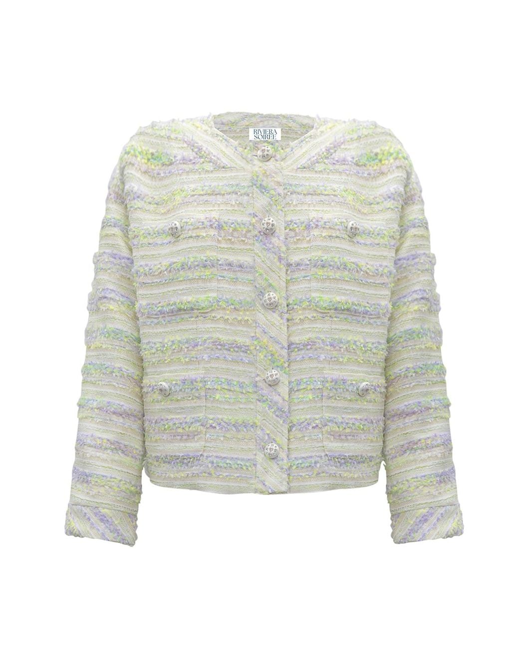 Riviera Soirée Gray Abby Round-Neck Tweed Jacket