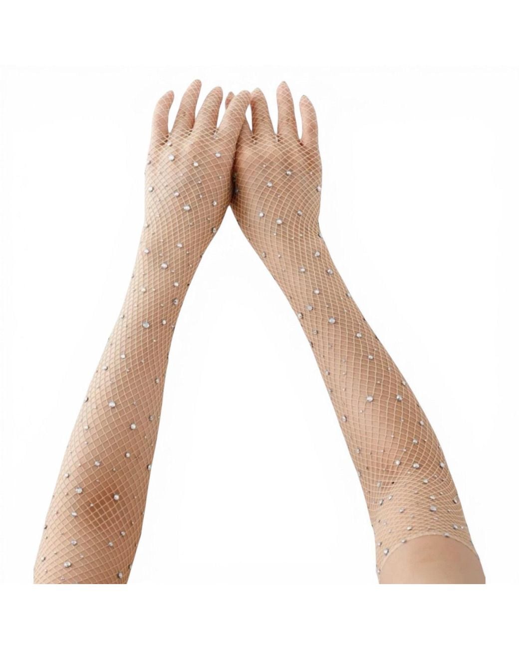 HIGH HEEL JUNGLE by KATHRYN EISMAN White Neutrals Glitter Fishnet Opera Glove