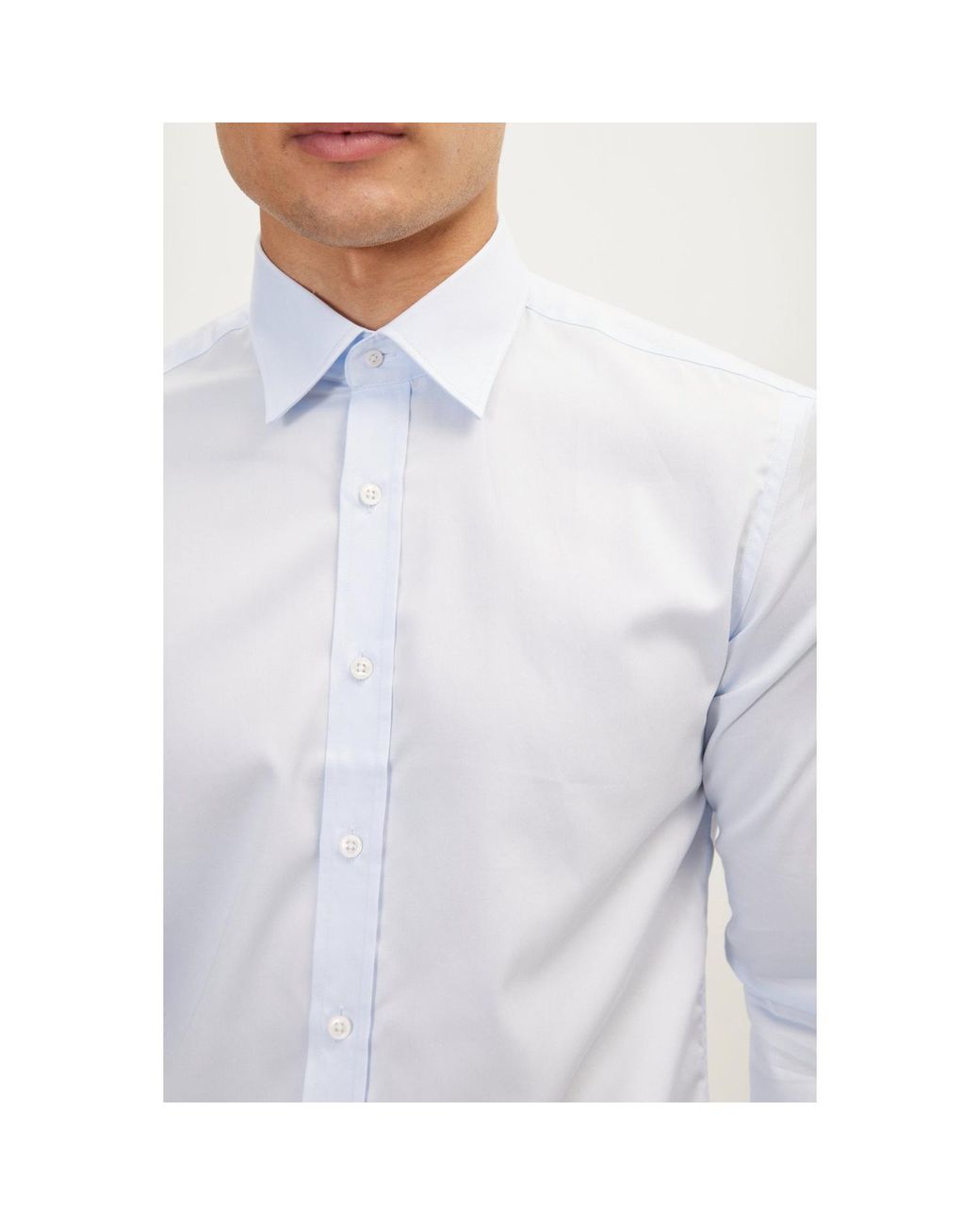 Ron Tomson Blue Pure Cotton Classic Collar Sateen Dress Shirt for men