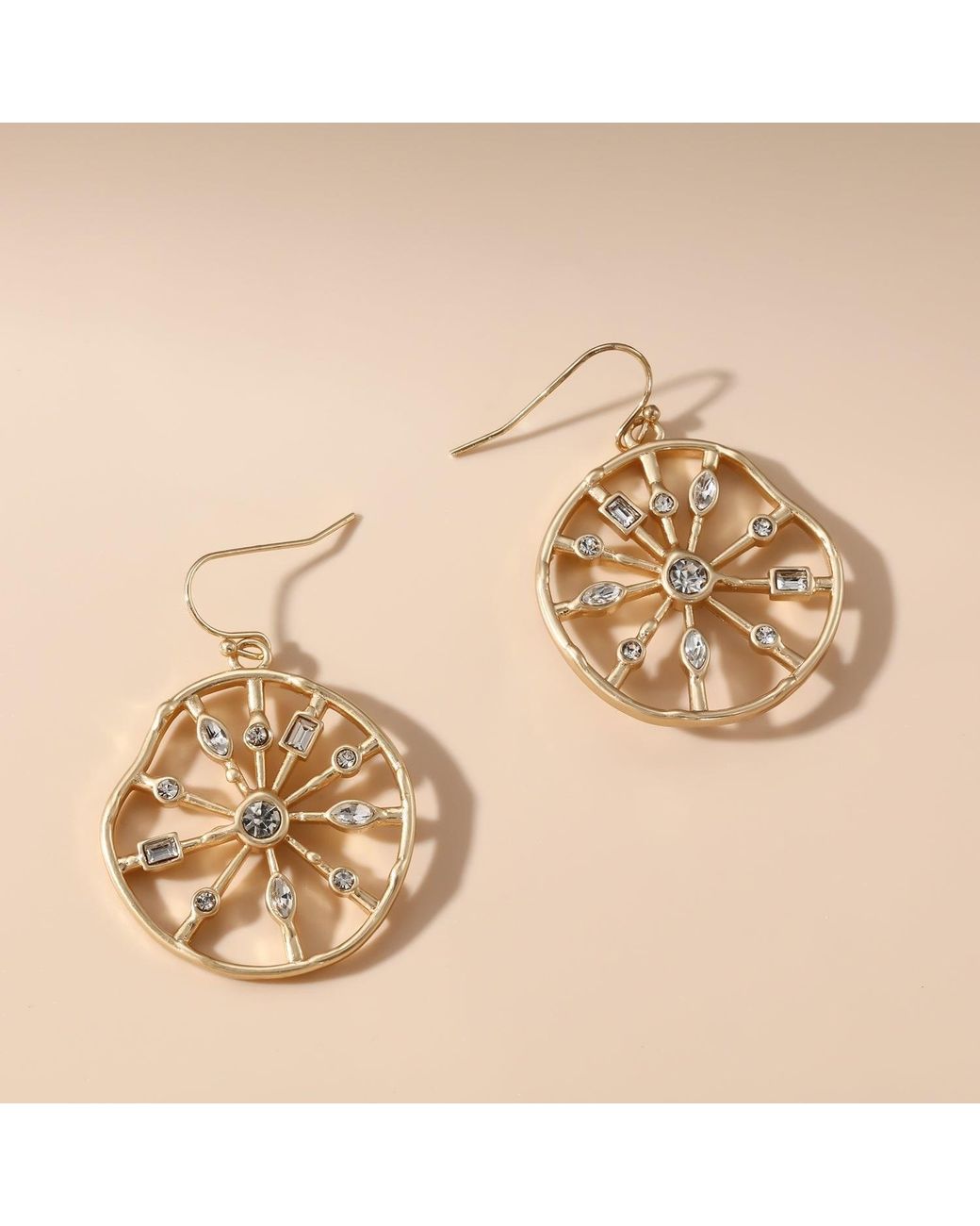 Rare Matters Jewelry Metallic Sunbeam Wheel Earrings