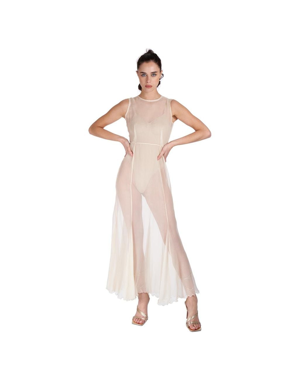 Sofia Tsereteli White Silk Crepon Transparent Dress In Nude