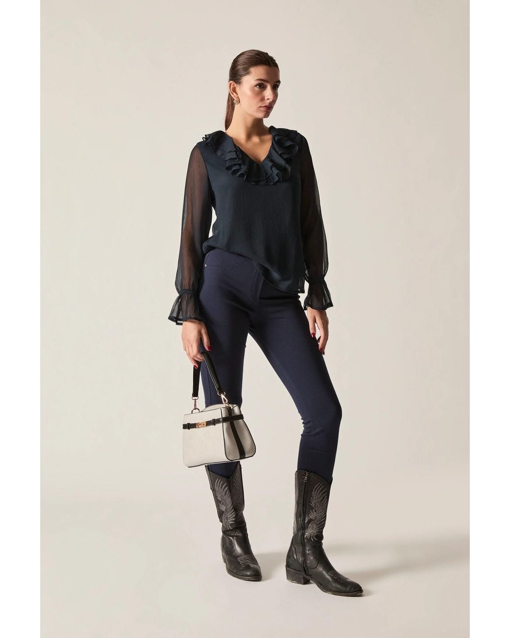 James Lakeland Blue Ruffle Blouse