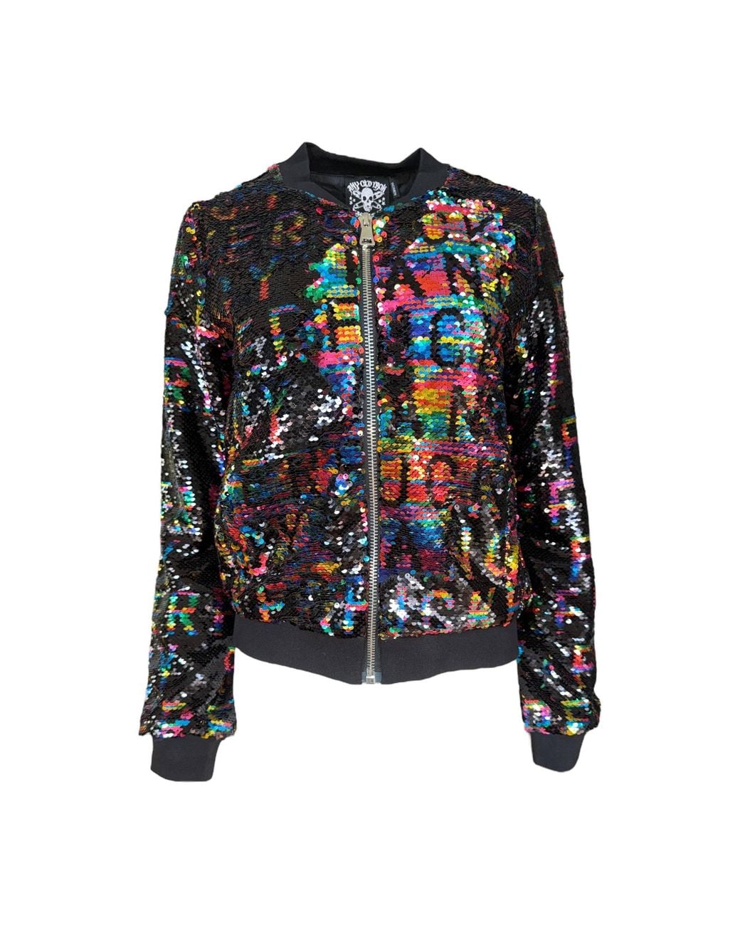 Any Old Iron Black Fancy Fucker Reversible Sequin Bomber Jacket