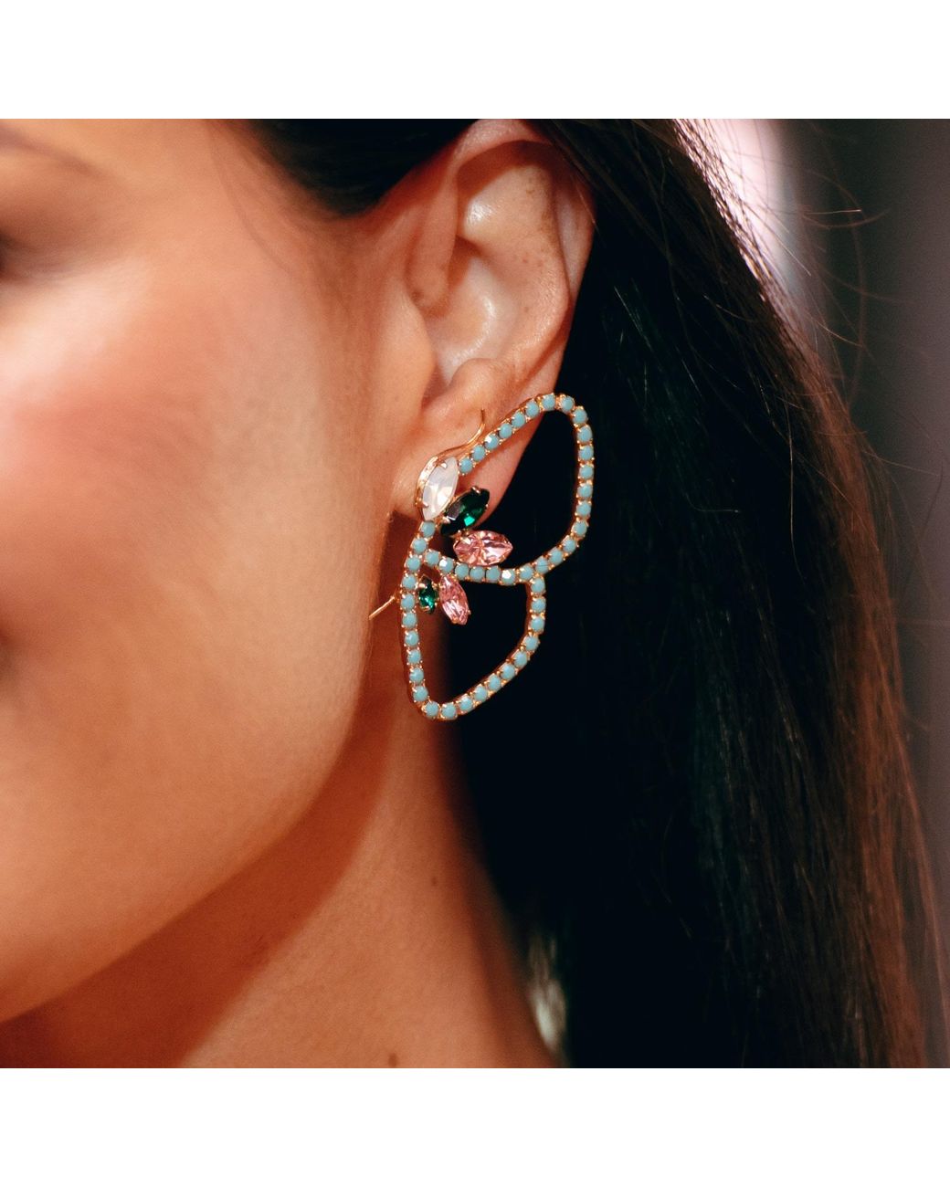 The Pink Reef Metallic Flight Rhinestone Earrings