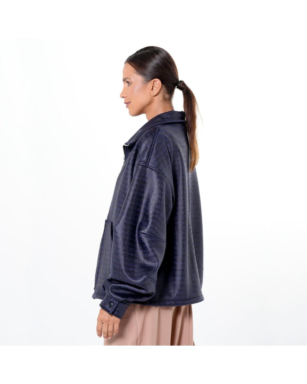 Metamorph Blue Oversized Croc-Effect Jacket
