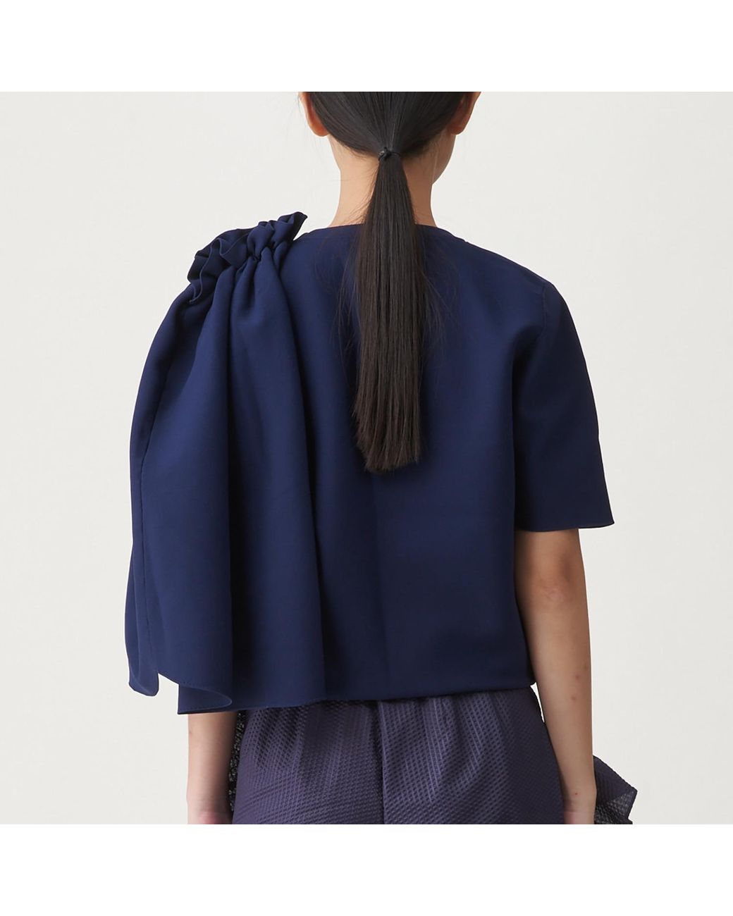 Arto. Blue Ruffles Panel Knit Cape Top