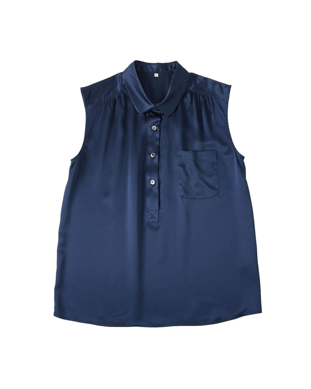 Soft Strokes Silk Blue Pure Silk Pointed Peter Pan Collar Sleeveless Blouse