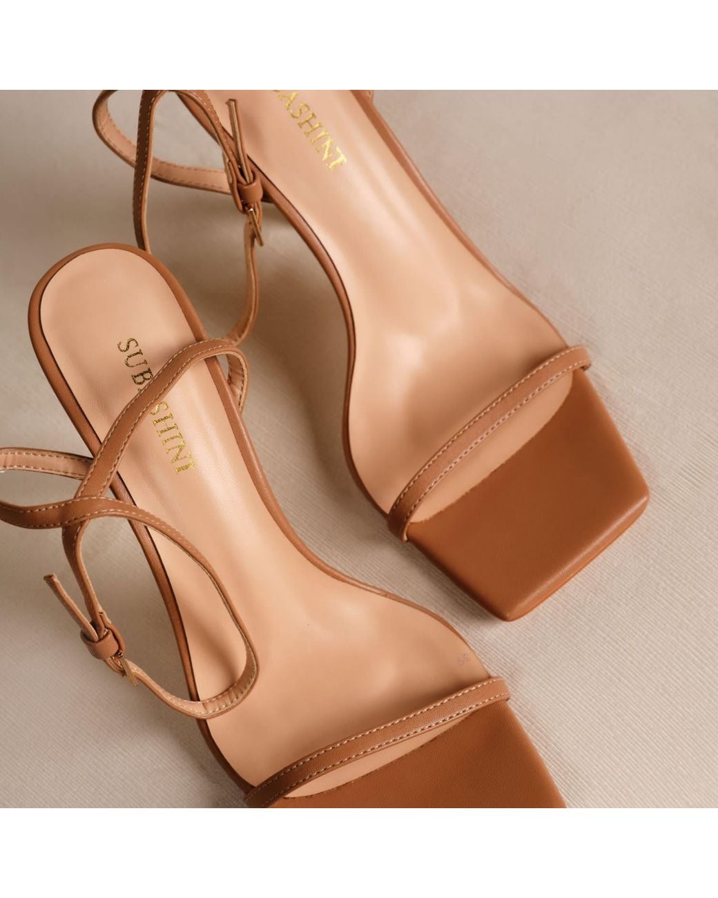 Subashini Heels Brown Sculpted Aura-Heel Sandals