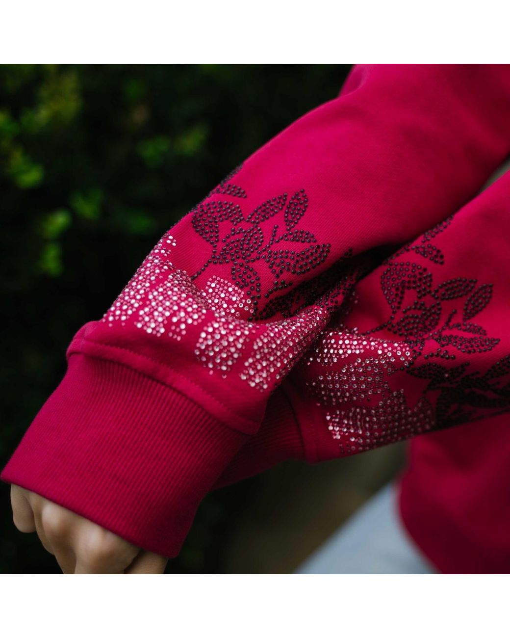 Miracles Manifester Red Positive Affirmation Hoodie With Rhinestone Design