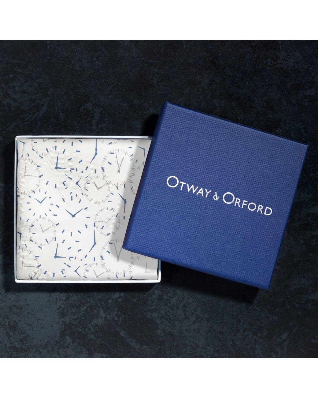Otway & Orford White 'Chronos' Watch Design Silk Pocket Square for men