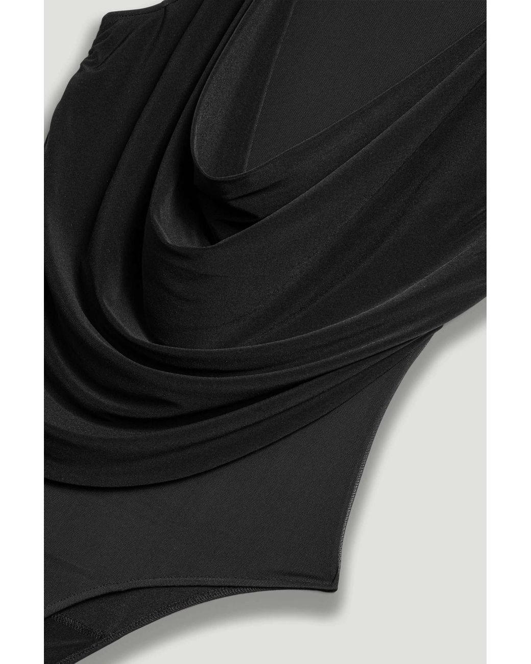 Nocturne Black Draped Mesh-Panel Bodysuit