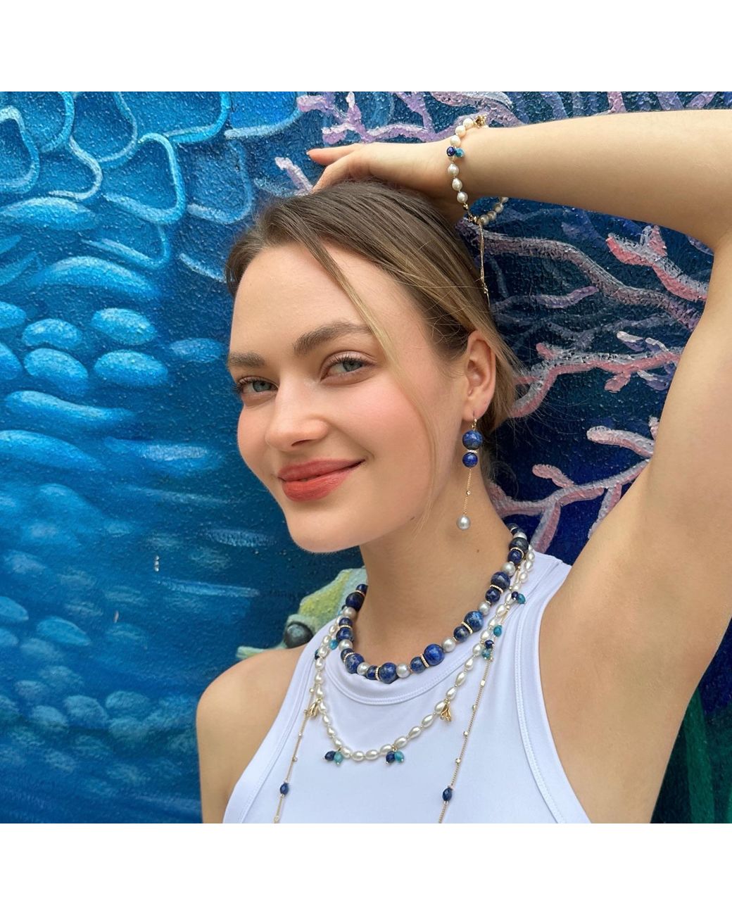 Farra White Freshwater Pearls With Gemstone And Flower Charms Necklace