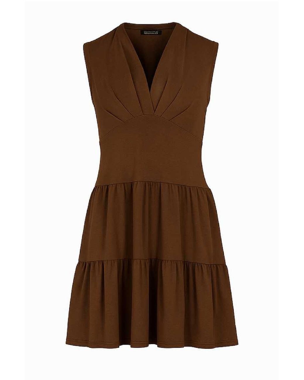 Conquista Brown Chocolate Cotton-Elastane Jersey Sleeveless Dress