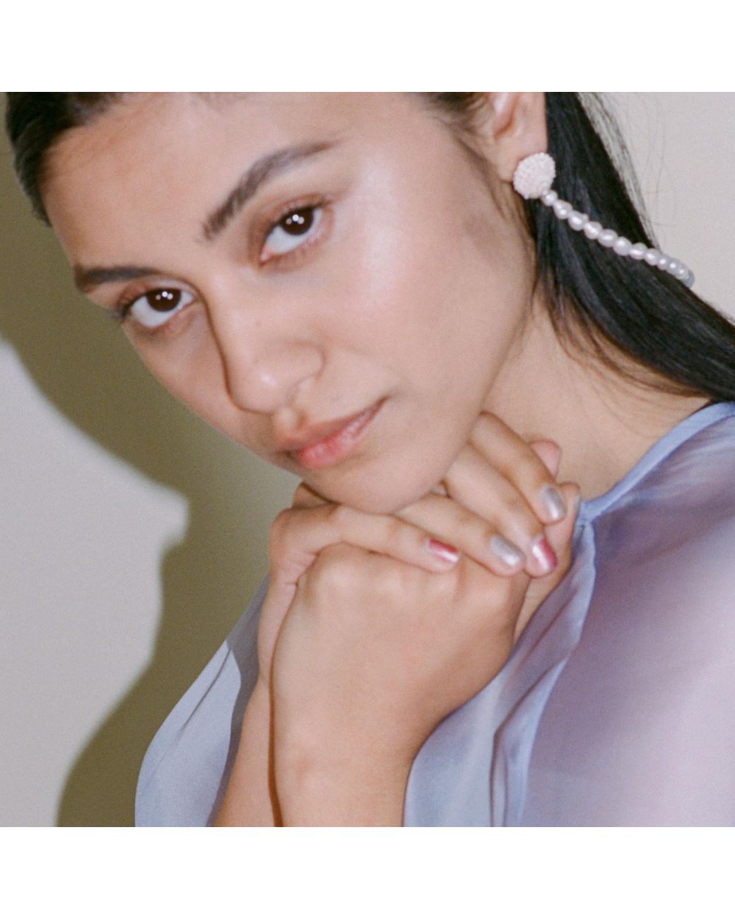 Raxada Metallic Cord Pearl Earrings