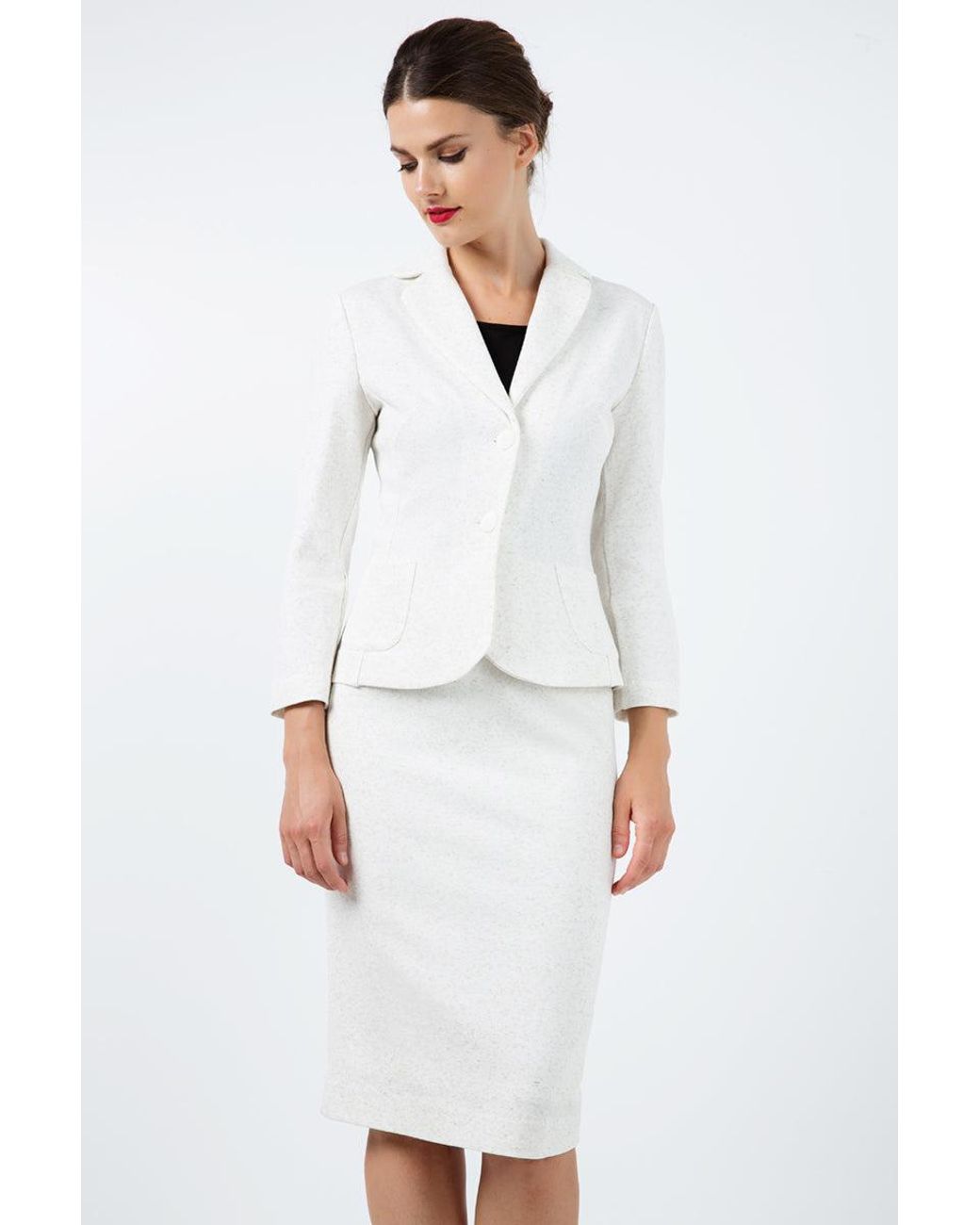 Conquista White Neutrals Fitted Stretch Pencil Skirt