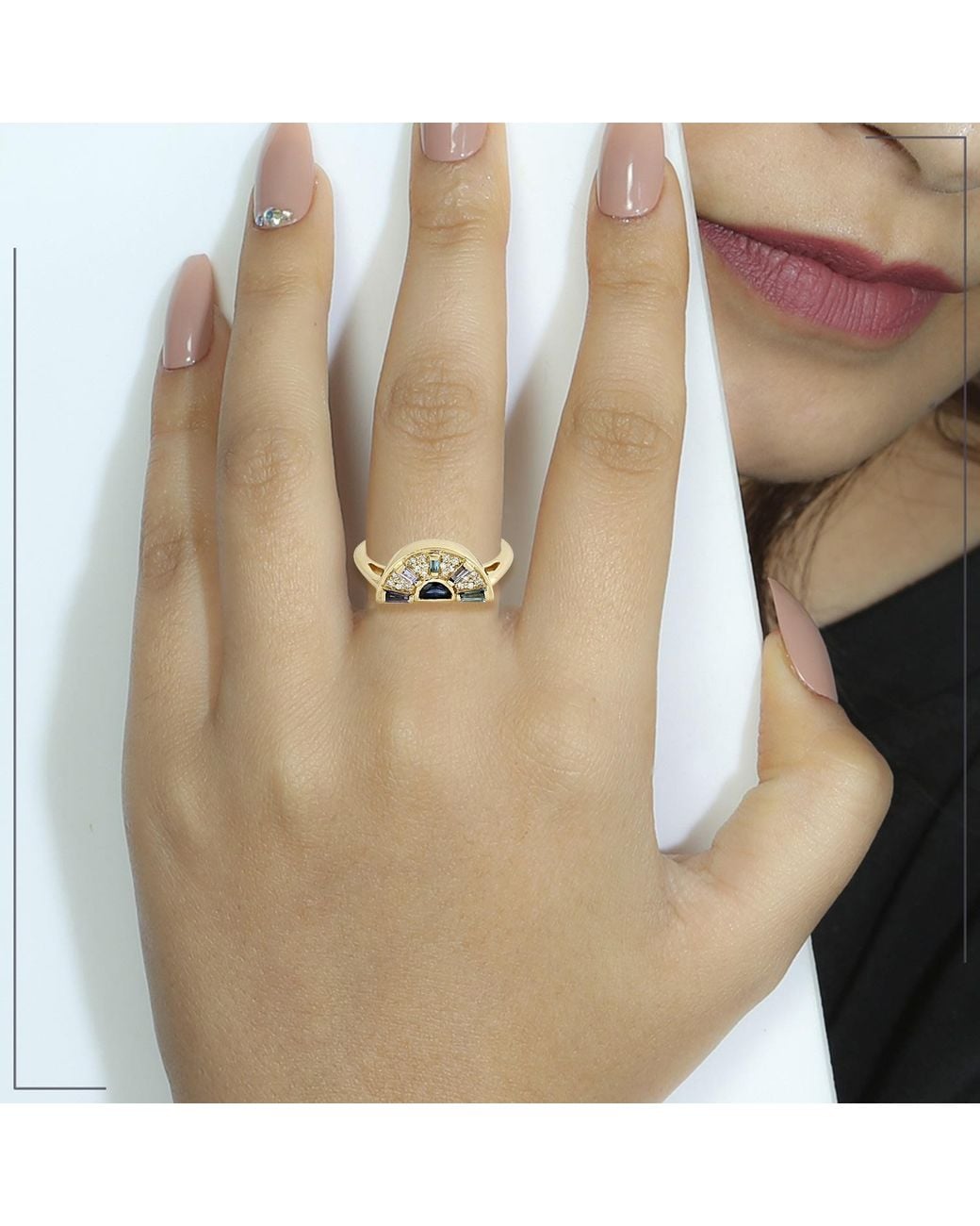 Artisan Metallic 18K Diamond & Gemstone Half-Moon Ring