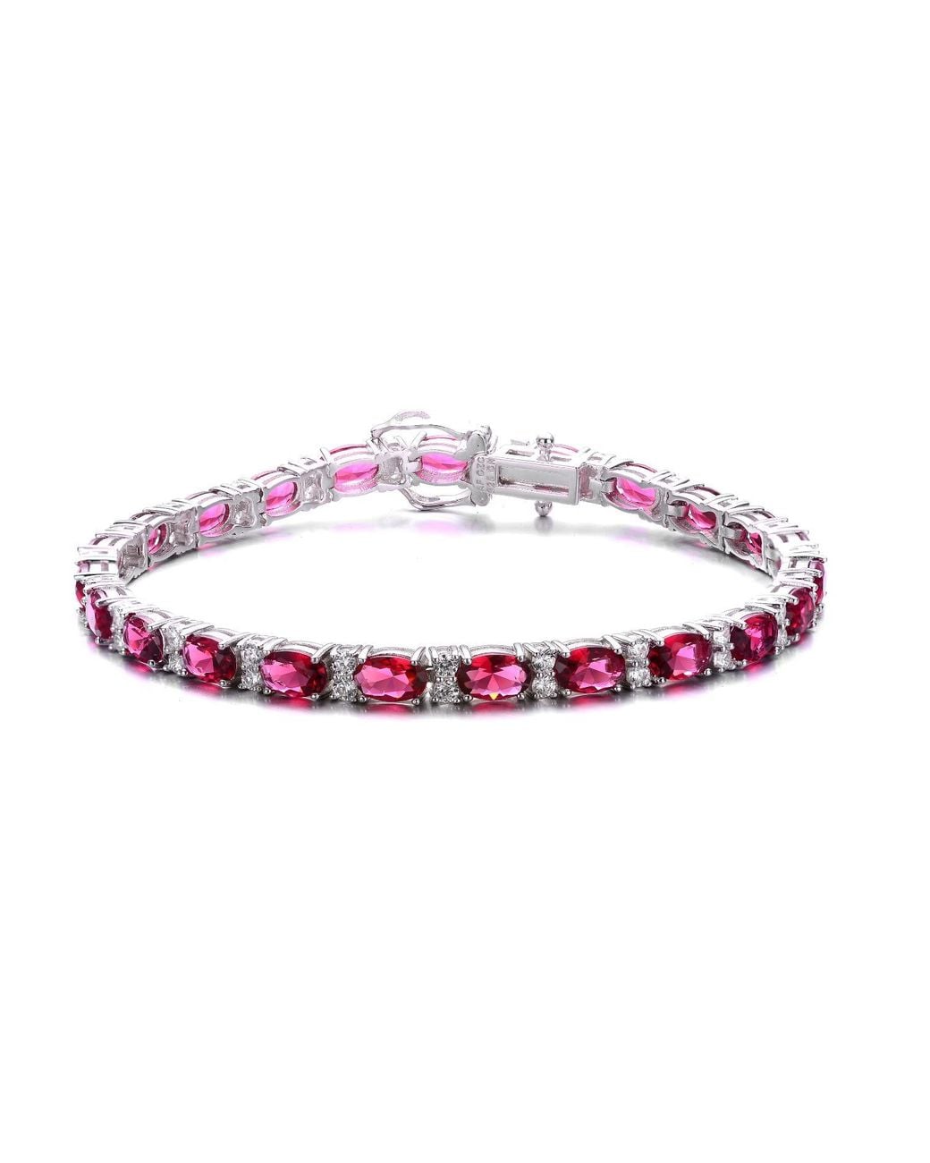 Genevive Jewelry Pink Sterling Plated With Ruby Cubic Zirconia Tennis Bracelet