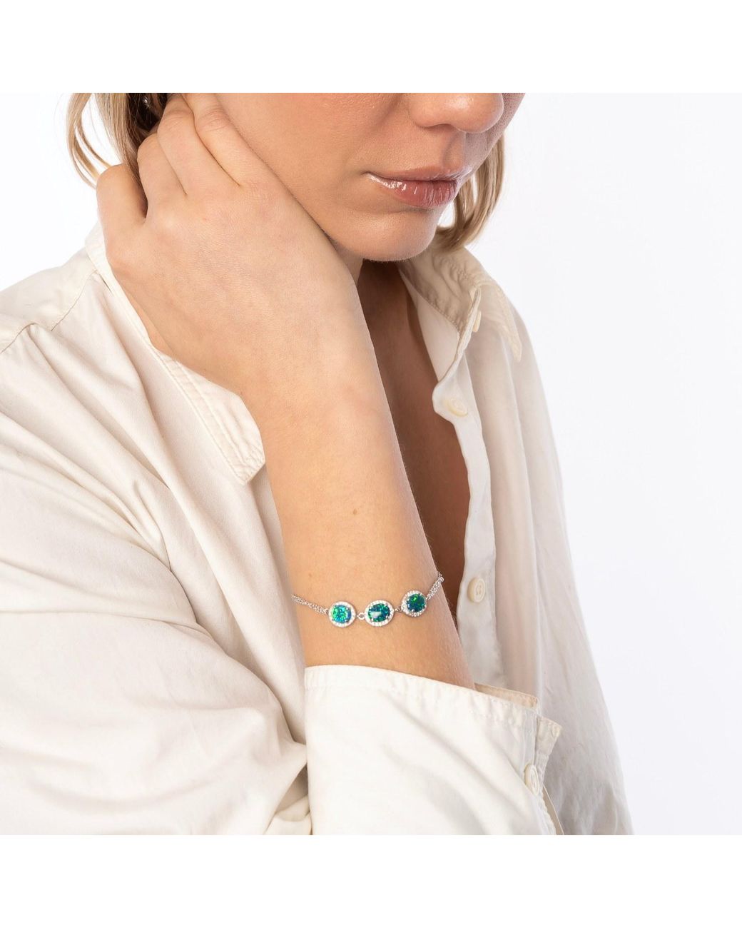 Spero London Blue Sterling Opal Halo Bracelet