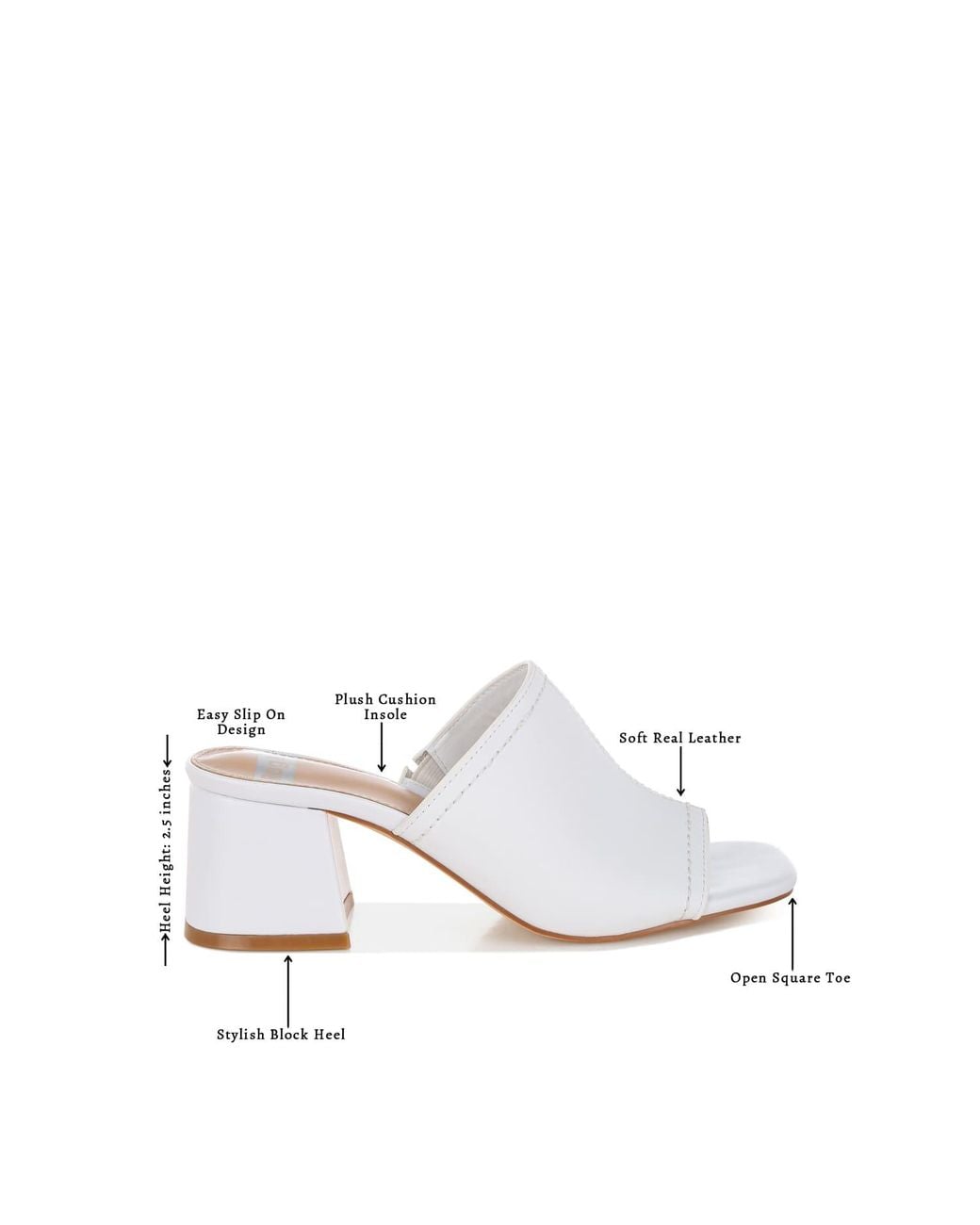 Rag & Co White Wuling Slip-On Soft Leather Heels