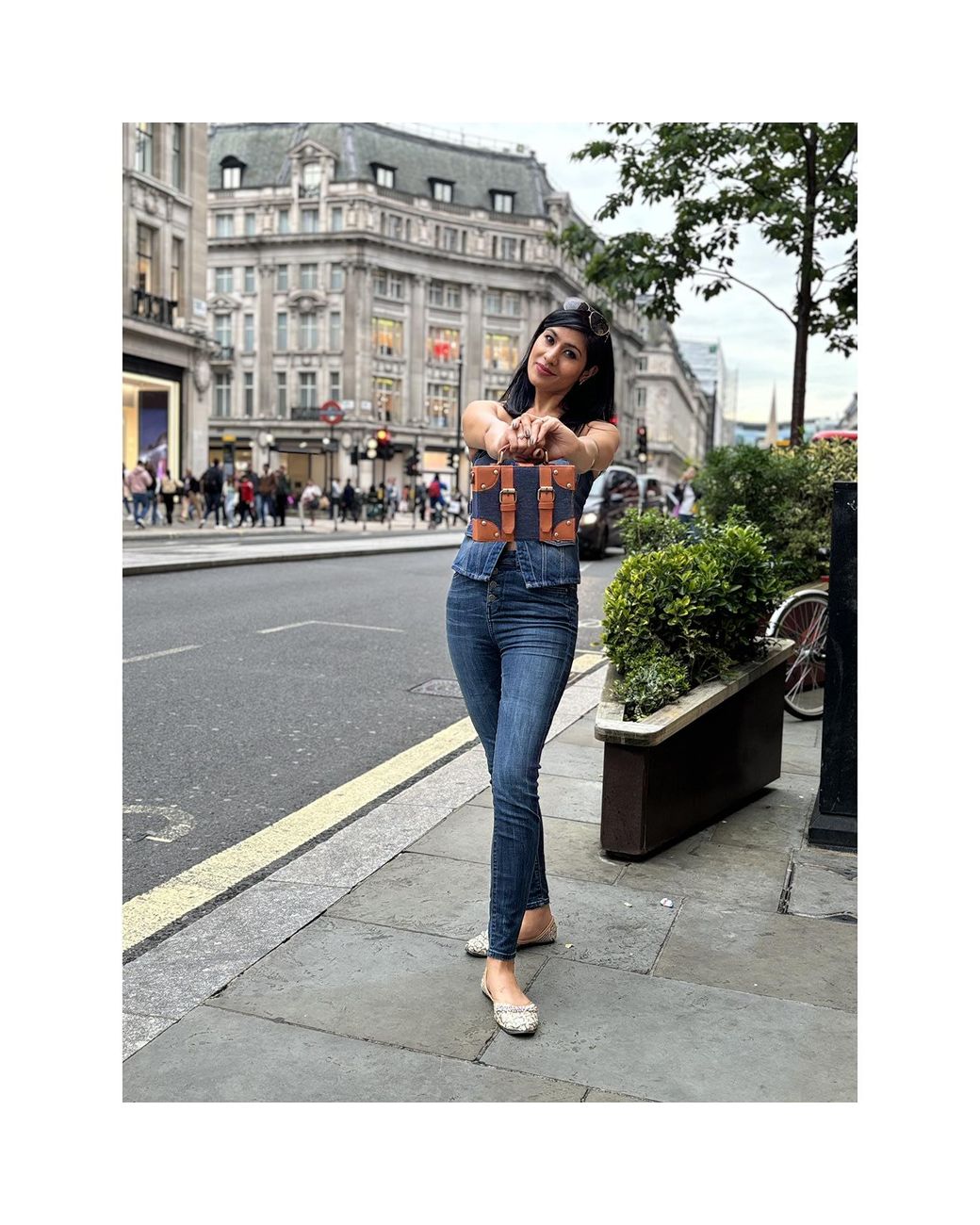 Richa Sharma Blue Mini Briefcase Denim And Vegan Leather Bag