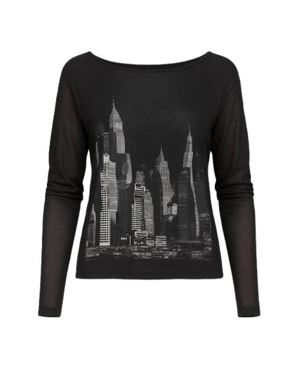Conquista Black Low Back Sheer Print Top