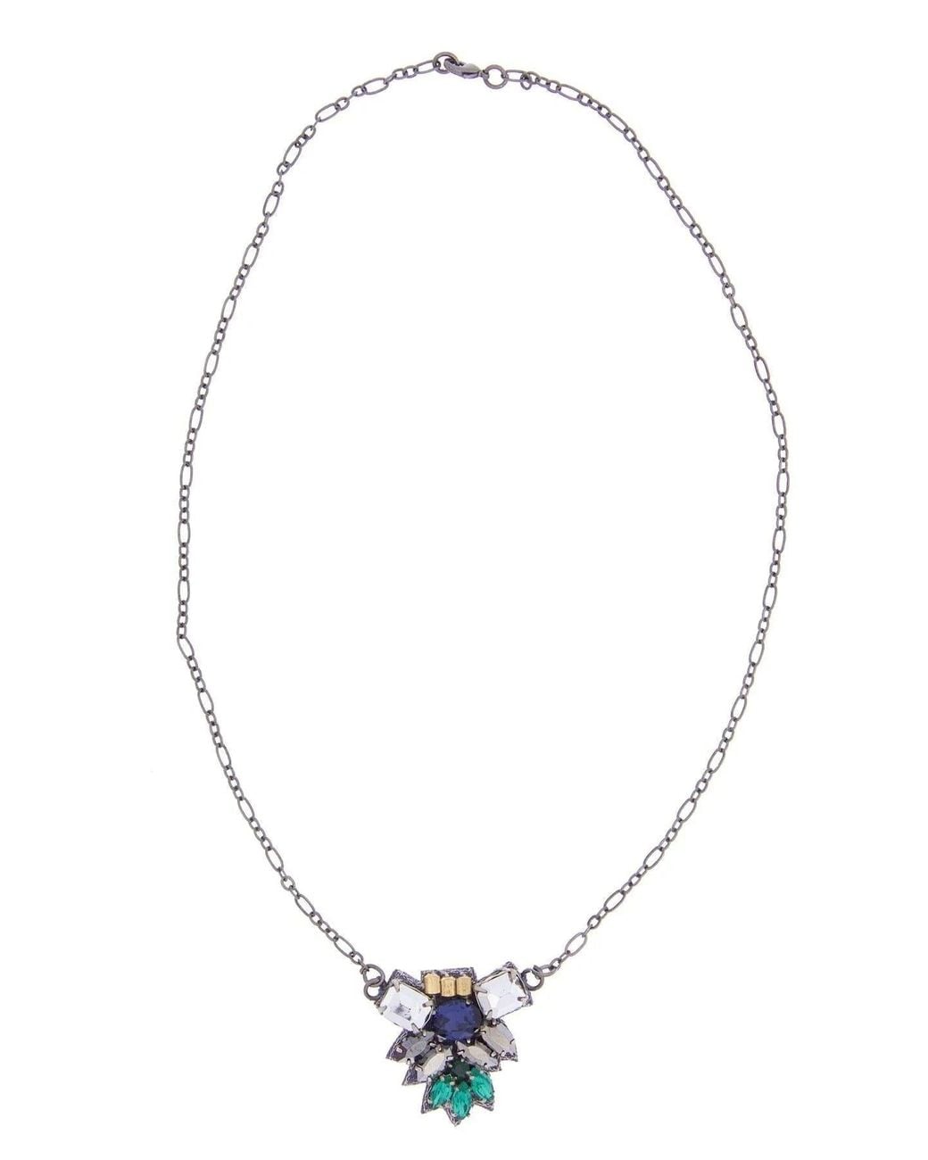 Saachi White Modern Mosaic Crystal Pendant Necklace