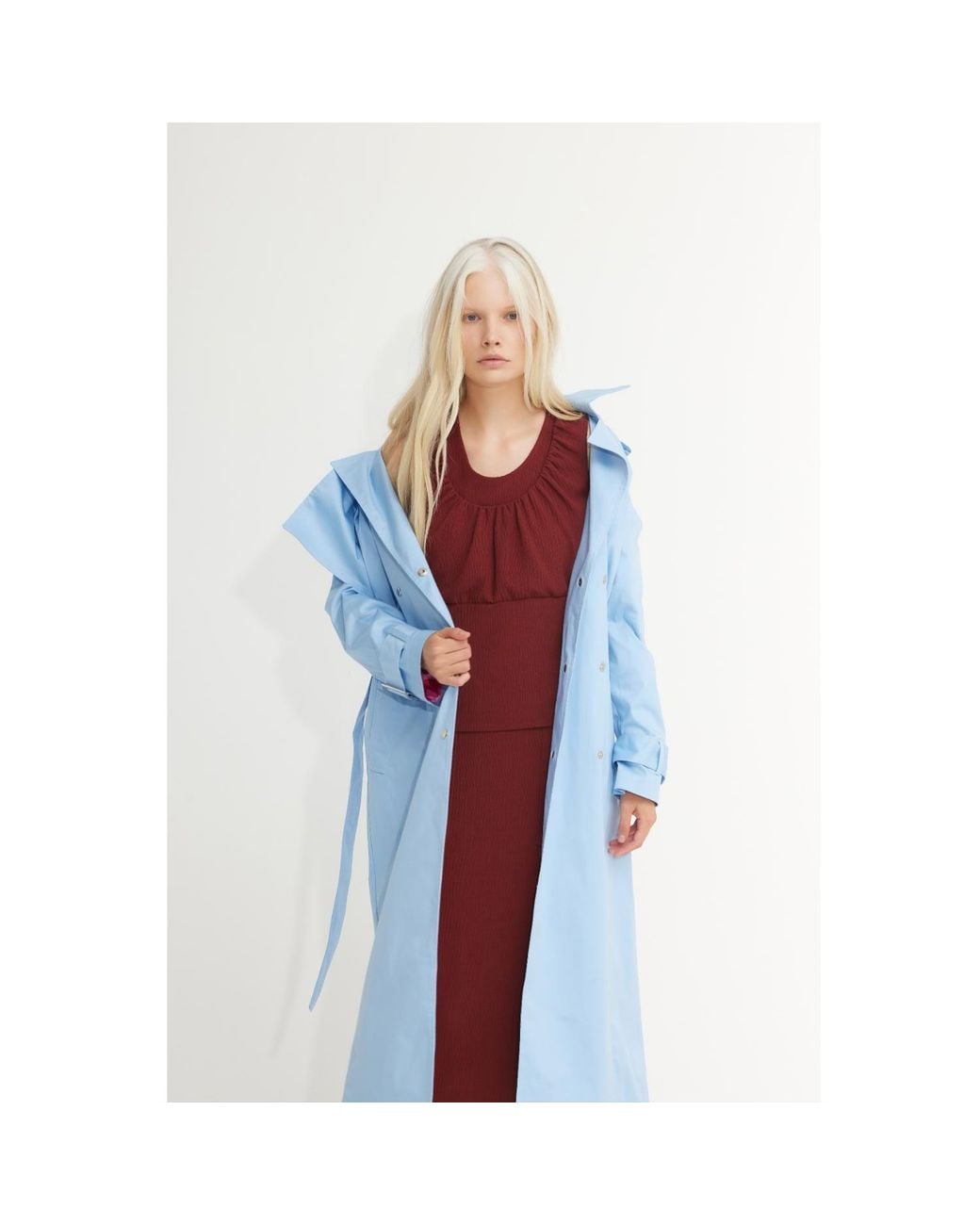 Julia Allert Blue Belted Classic Longline Trench Coat – Light