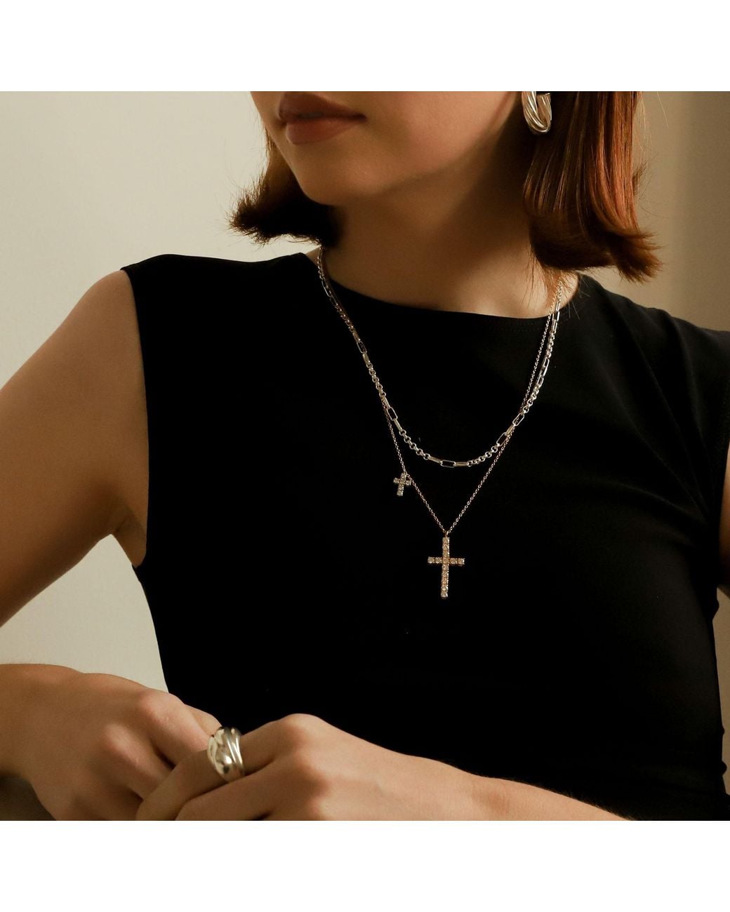 Argento Vivo Metallic The Cz Double Cross Pendant