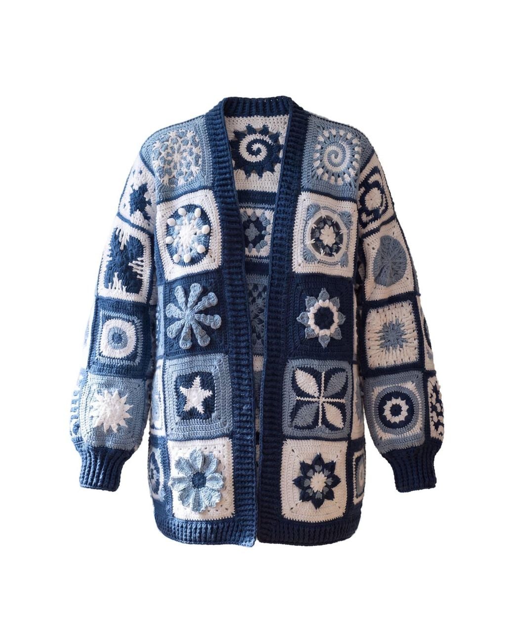 Ana Chic Blue And Granny Square Handmade Crochet Cardigan
