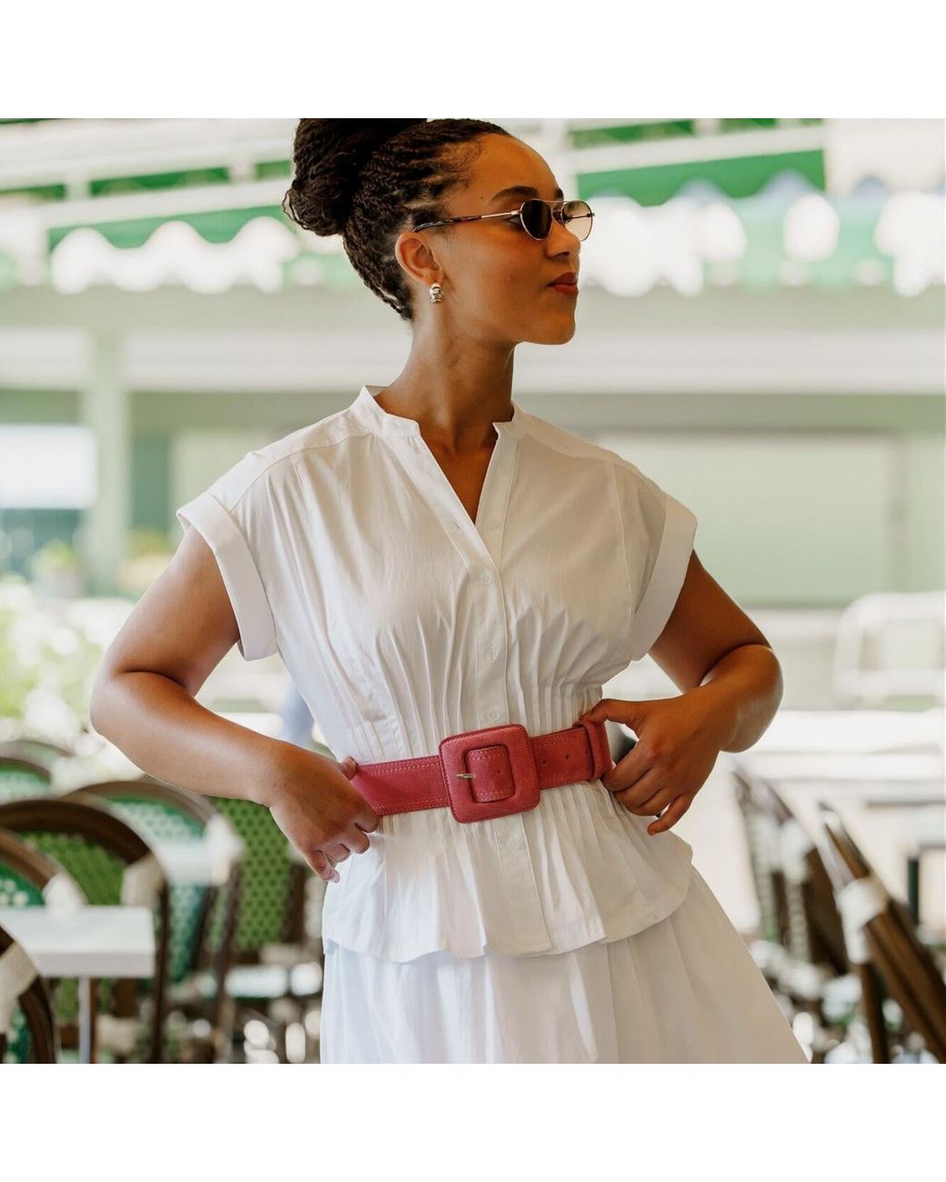 BeltBe Pink Suede Square Buckle Belt