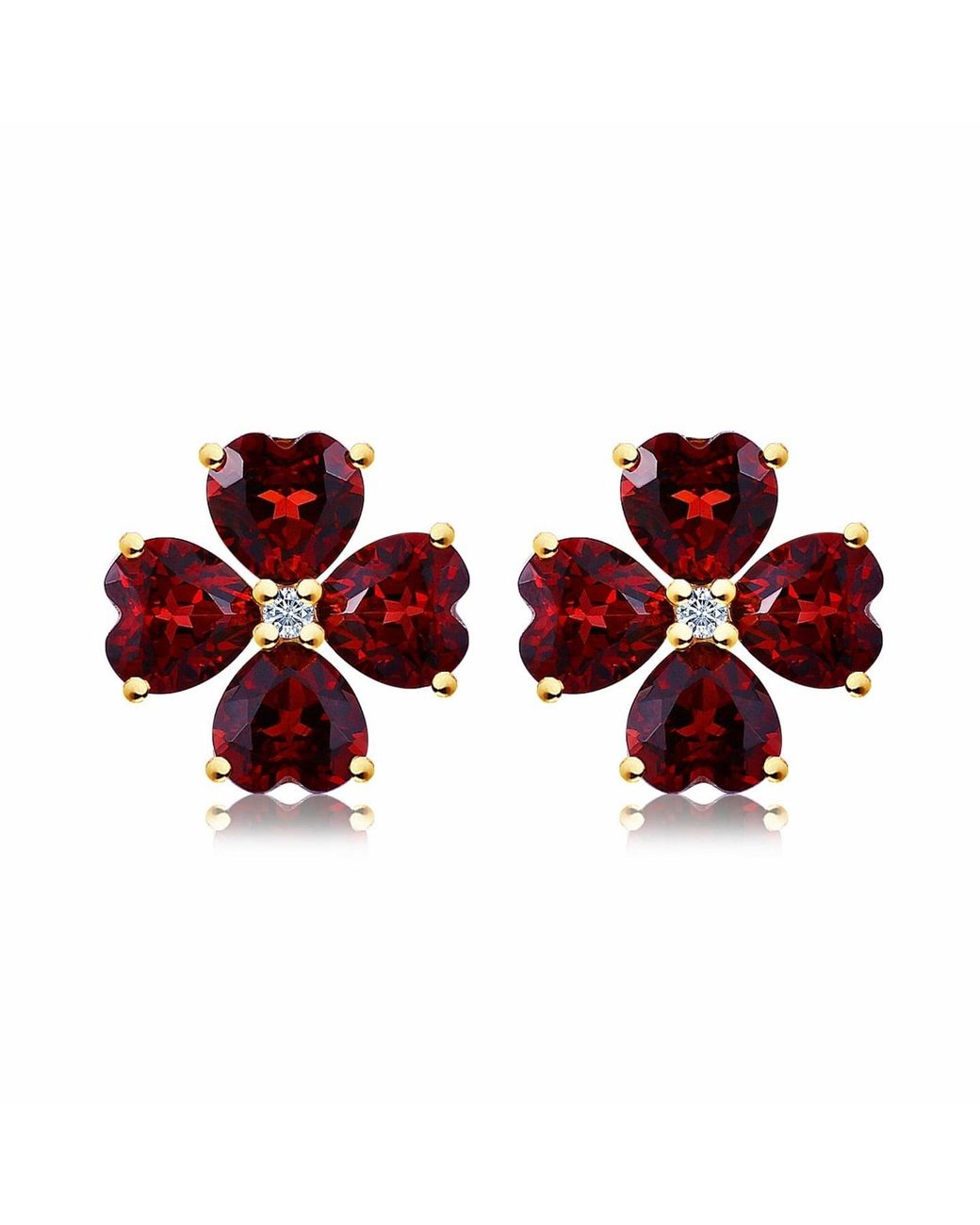 Kai Fine Jewelry Red Solid Natural Garnet & Diamond Clover Earrings