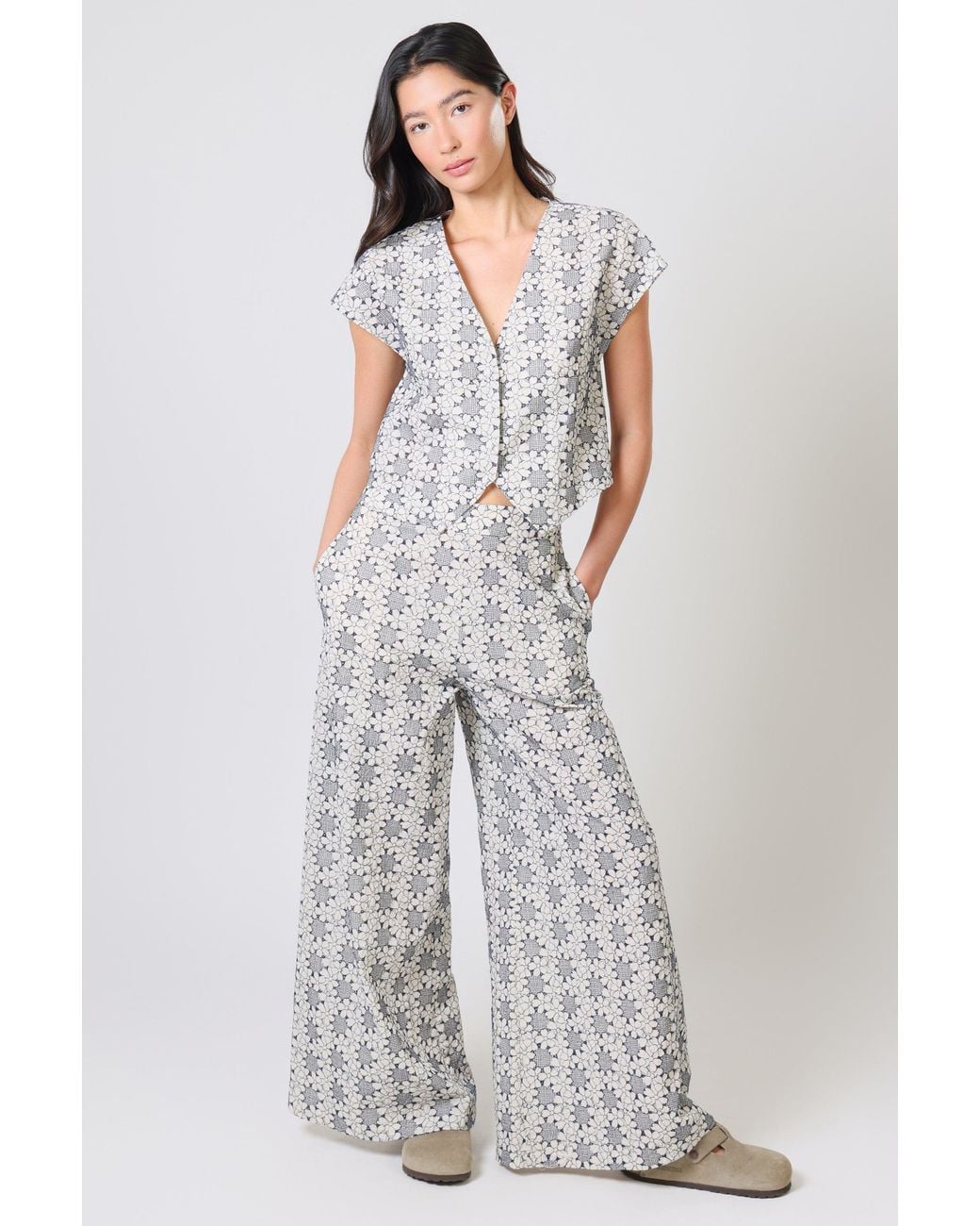 Traffic People Gray Miss Daisy And Floral Rene Wide Leg Trousers