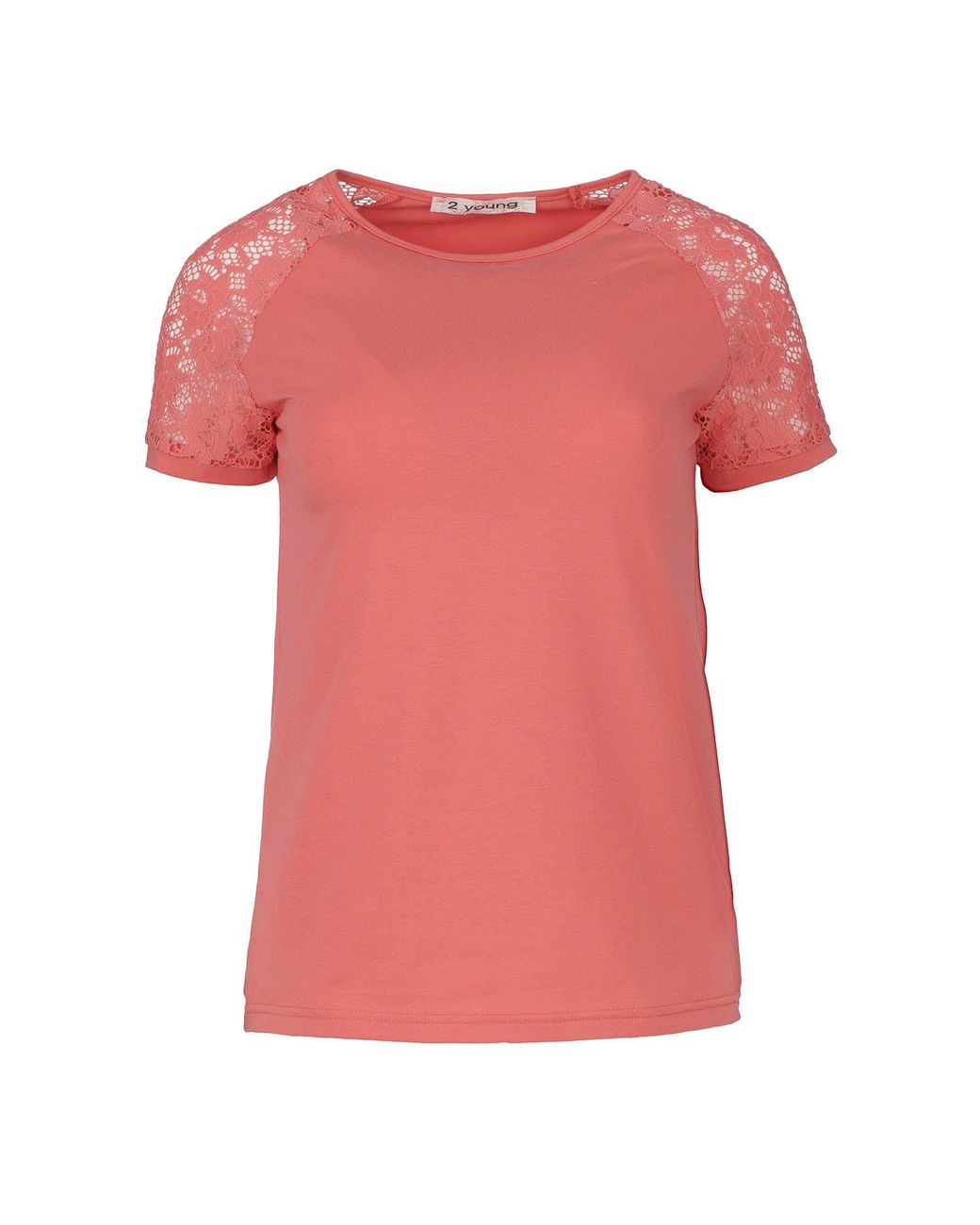 Conquista Pink Coral Top With Short Lace Sleeves