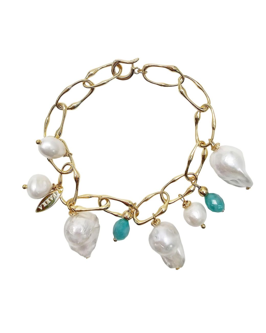 Farra Metallic Baroque Pearls With Amazonite Charms Bracelet