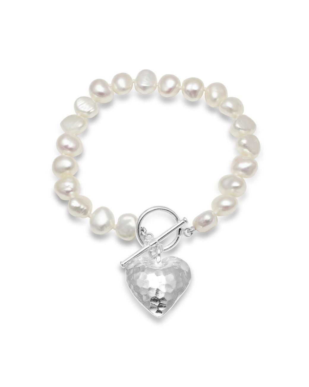 Pearls of the Orient Online Metallic Amare Cultured Freshwater Pearl Bracelet With Hammered Heart Pendant