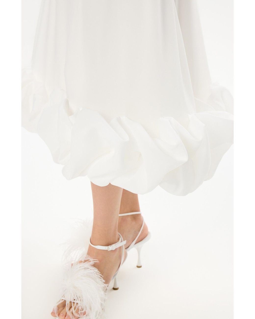 POST MERIDIEM White Milk Flounce Bustier Midi Dress