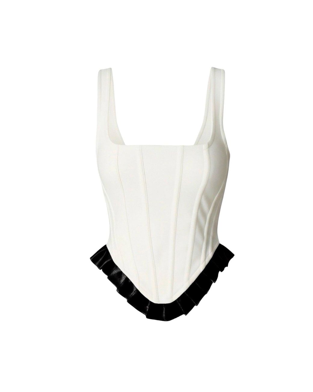 London Atelier Byproduct Black Rib Knit Corset Top With Ruffle