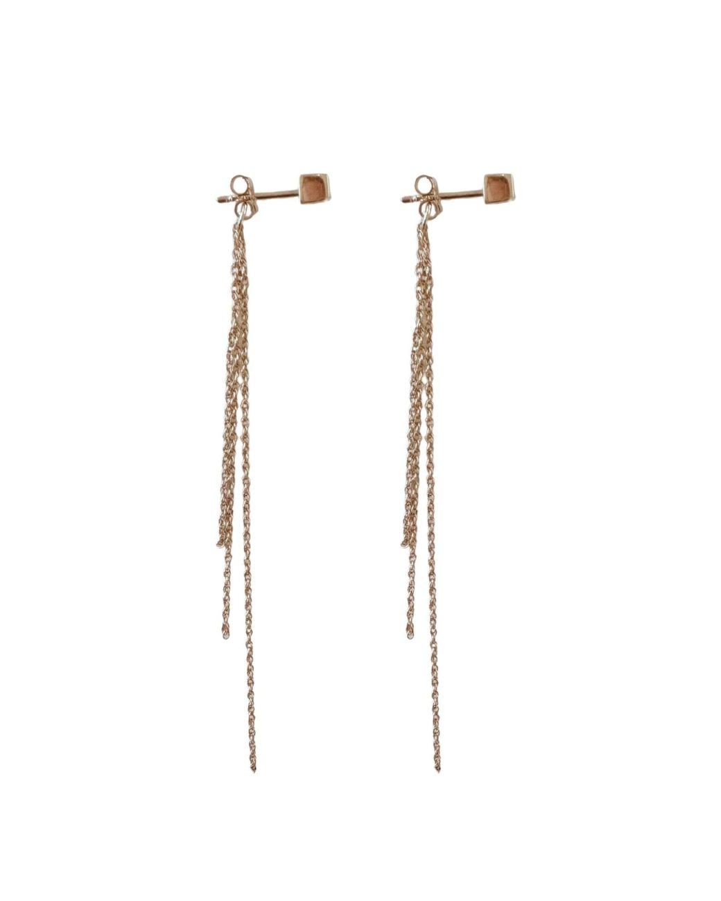 Herself Collections White 14K Cube Stud Chain Earrings